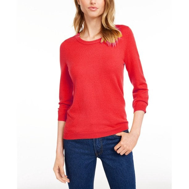 Suéter feminino Maison Jules com gola redonda e manga 3/4, vinho, tamanho grande