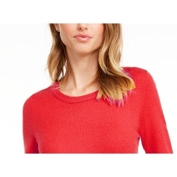 Suéter feminino Maison Jules com gola redonda e manga 3/4, vinho, tamanho grande