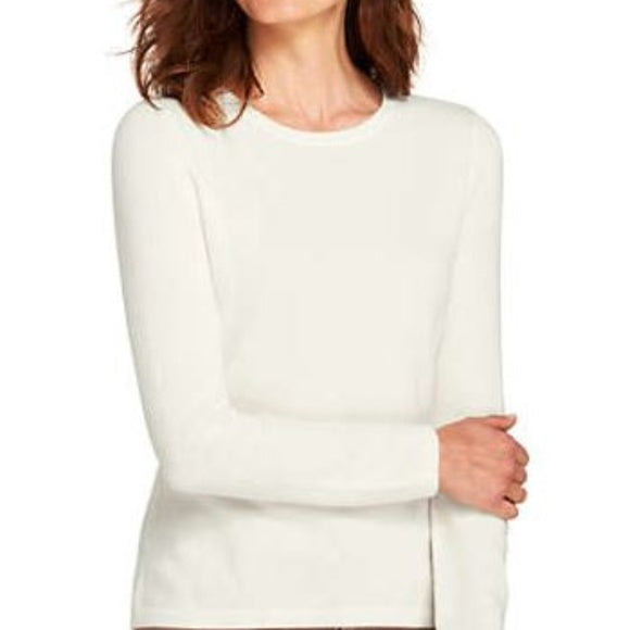 Suéter feminino Maison Jules com gola redonda e manga 3/4, branco, tamanho XX-G