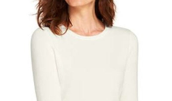 Suéter feminino Maison Jules com gola redonda e manga 3/4, branco, tamanho XX-G