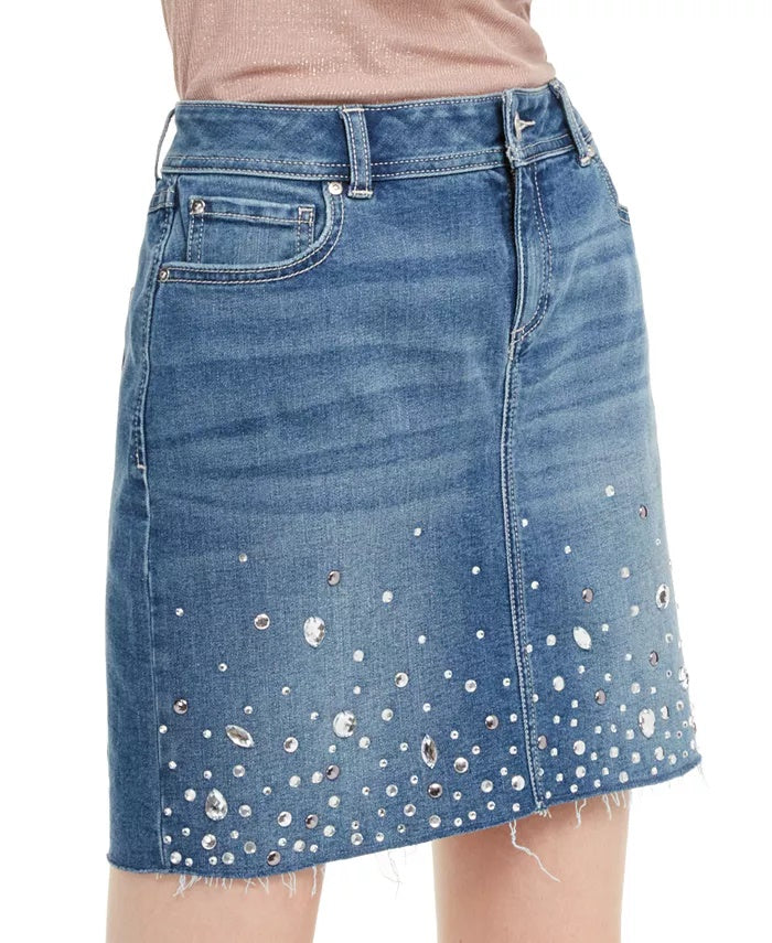 Saia jeans feminina com detalhes em azul, tamanho 4, da INC International Concepts