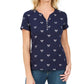 Karen Scott Perfect Swing Metálico Bordado Henley Top Feminino Azul Marinho Tamanho Grande