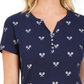 Karen Scott Perfect Swing Metálico Bordado Henley Top Feminino Azul Marinho Tamanho Grande