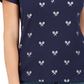 Karen Scott Perfect Swing Metálico Bordado Henley Top Feminino Azul Marinho Tamanho Grande