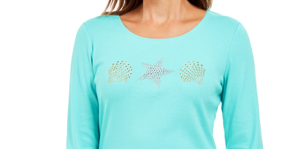 Karen Scott Top Feminino com Tachas e Conchas Azul Tamanho P