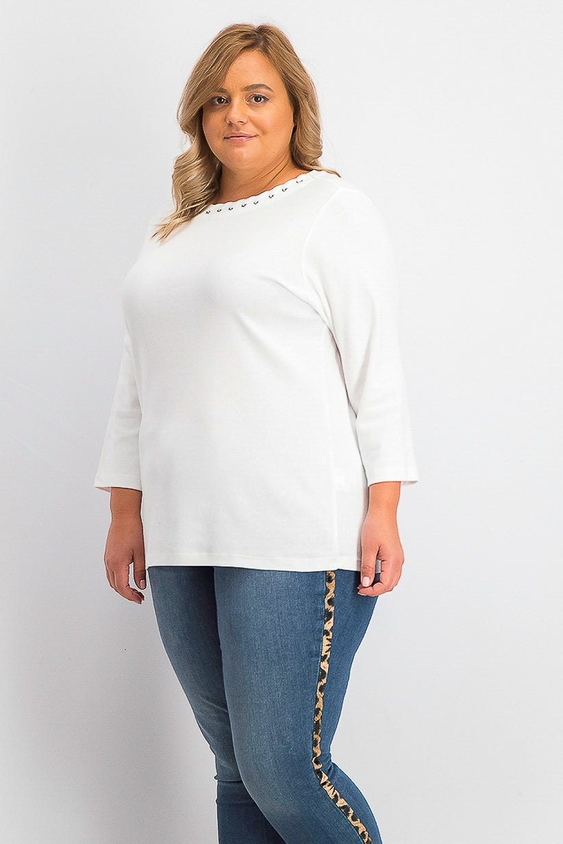 Karen Scott Top de algodão com ilhós feminino, branco, tamanho grande