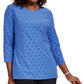 Karen Scott Top esportivo feminino texturizado com bolinhas, manga 3/4, azul, tamanho X-S