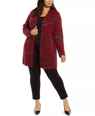 Cardigan Alfani Feminino Plus com Lantejoulas e Redemoinhos Vermelho Tamanho 3X