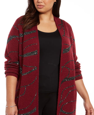 Cardigan Alfani Feminino Plus com Lantejoulas e Redemoinhos Vermelho Tamanho 3X