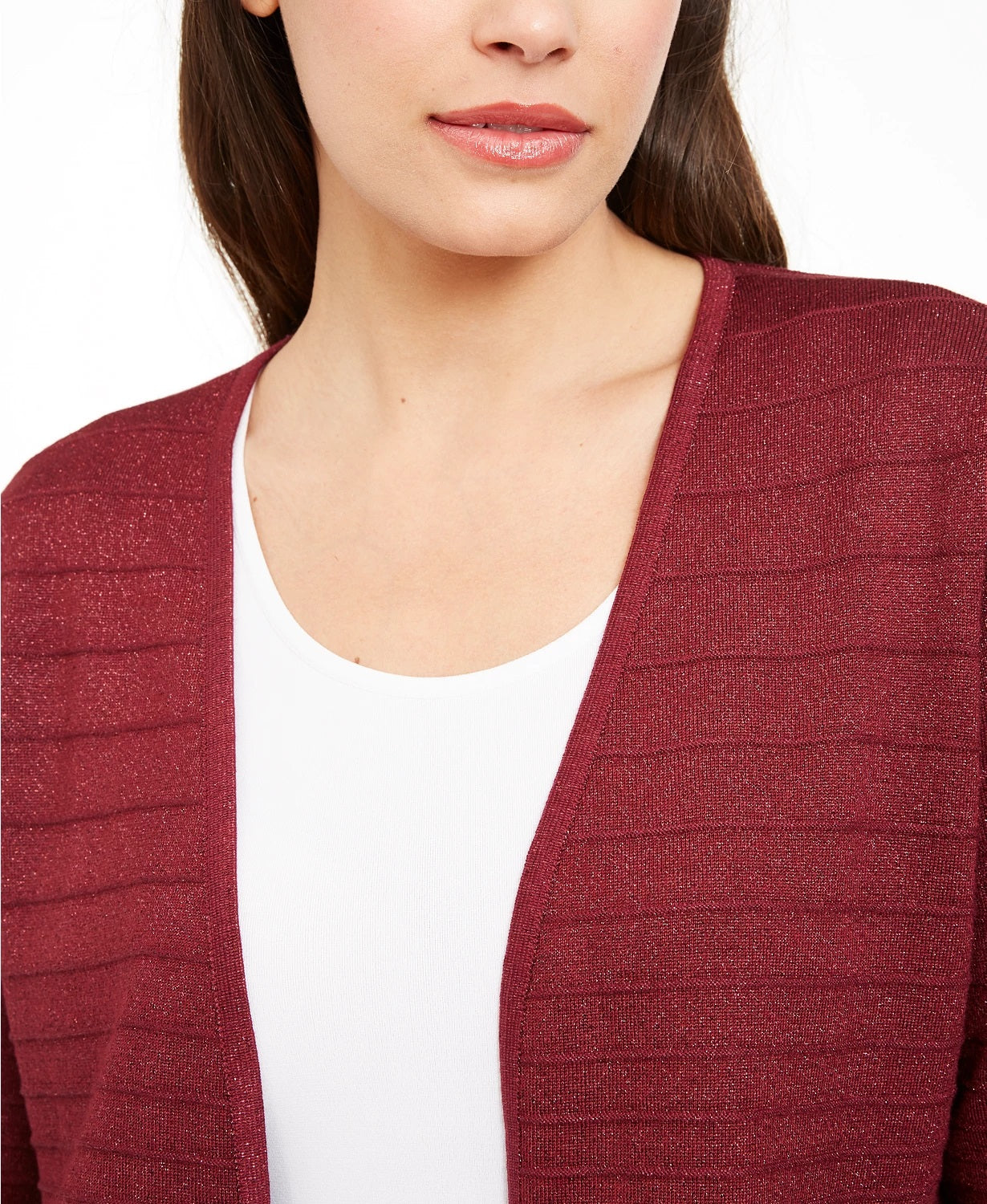 Cardigan feminino Alfani metálico com abertura frontal, vermelho, tamanho médio