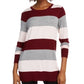 Camiseta feminina Maison Jules com estampa de blocos de cores, manga comprida, gola redonda, vinho, tamanho médio
