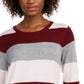 Camiseta feminina Maison Jules com estampa de blocos de cores, manga comprida, gola redonda, vinho, tamanho médio
