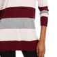 Camiseta feminina Maison Jules com estampa de blocos de cores, manga comprida, gola redonda, vinho, tamanho médio
