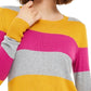 Blusa feminina Maison Jules com estampa de blocos de cores, manga longa, gola redonda, amarelo escuro, tamanho pequeno