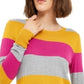 Camiseta feminina Maison Jules com estampa de blocos de cores e gola redonda, manga comprida, tamanho XS