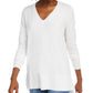 Suéter feminino Maison Jules com decote em V, branco, tamanho extragrande