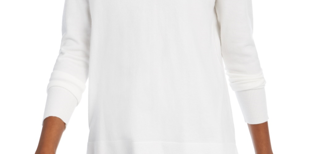 Suéter feminino Maison Jules com decote em V, branco, tamanho extragrande