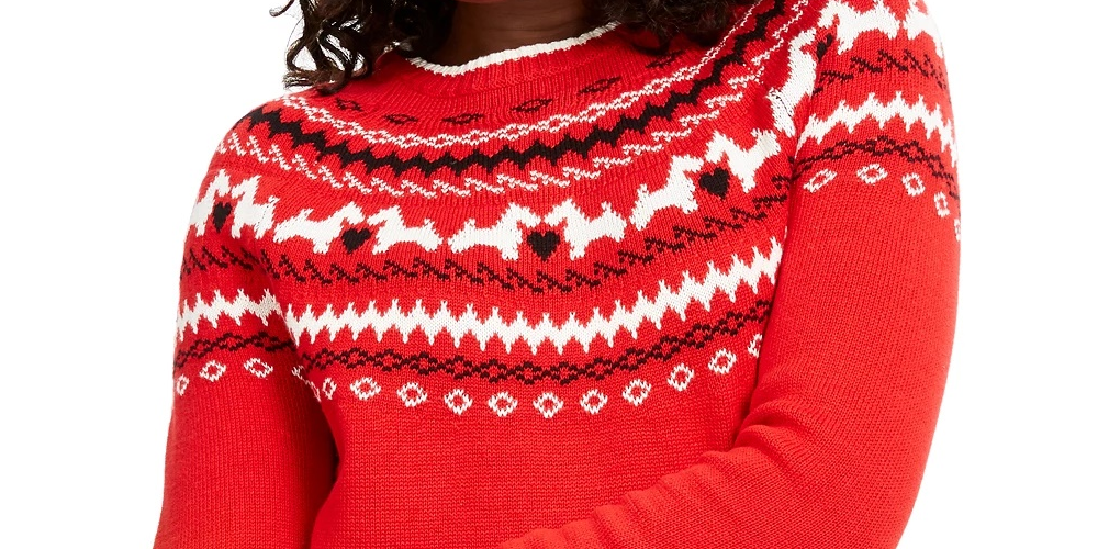 Suéter feminino Charter Club Scottie Fair Isle vermelho tamanho médio