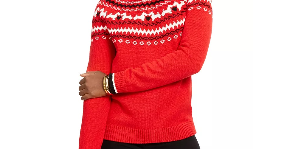 Suéter feminino Charter Club Scottie Fair Isle vermelho tamanho pequeno