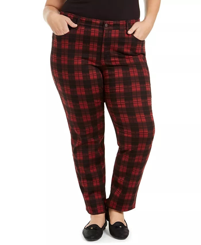 Calça jeans feminina plus size xadrez com controle de barriga Charter Club, preta, tamanho pequeno e pequeno