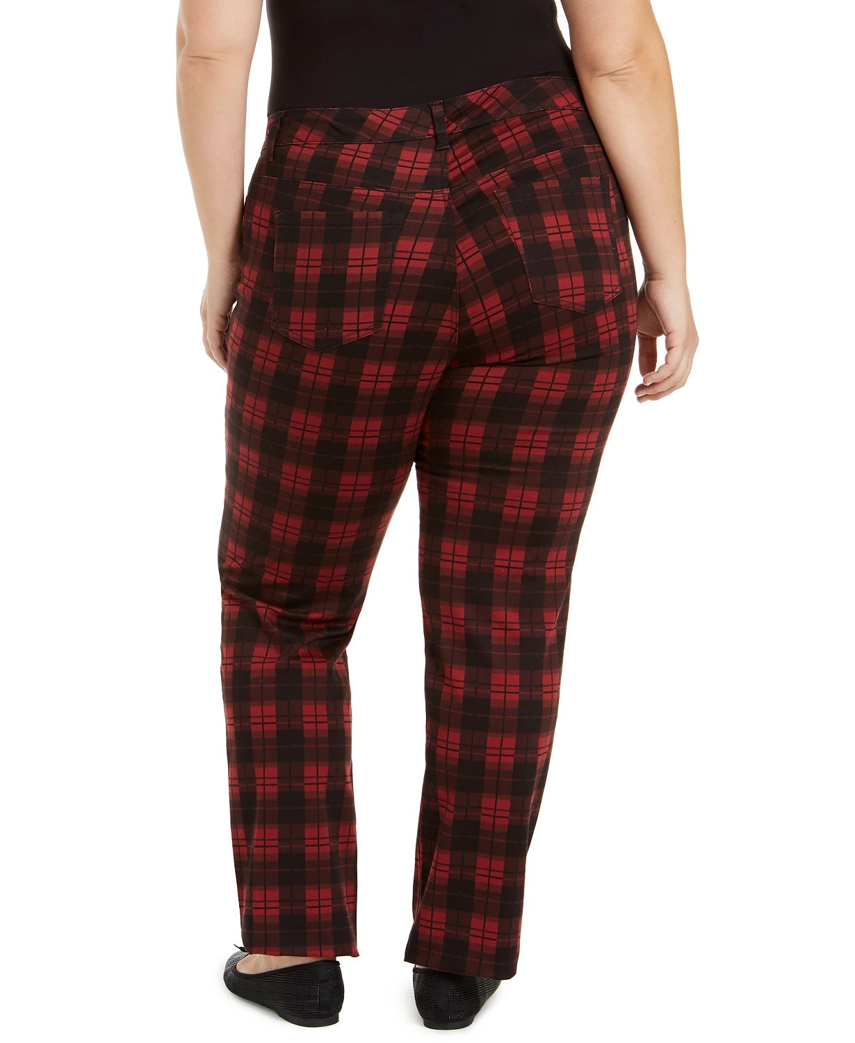 Calça jeans feminina plus size xadrez com controle de barriga Charter Club, preta, tamanho pequeno e pequeno