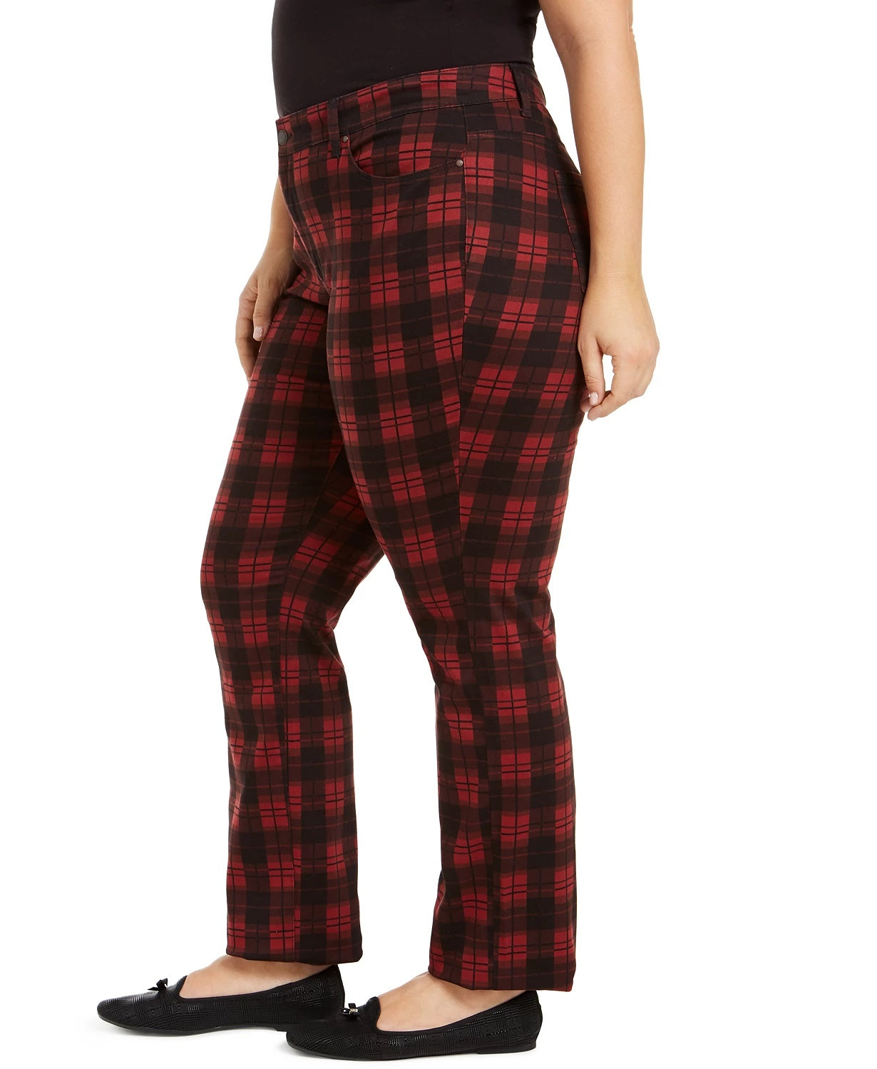Calça jeans feminina plus size xadrez com controle de barriga Charter Club, preta, tamanho pequeno e pequeno