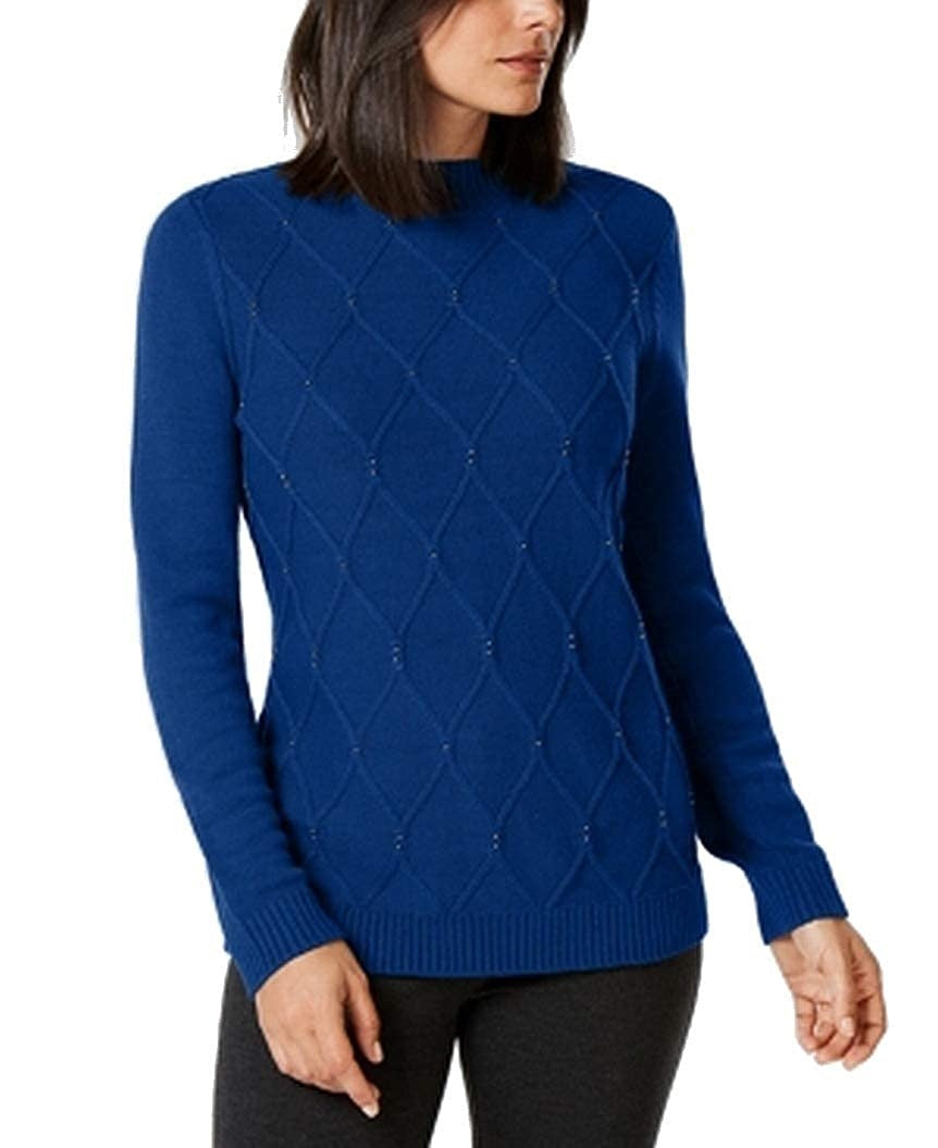 Karen Scott Suéter Feminino com Gola Careca e Cordão com Contas Azul Tamanho Médio