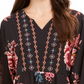 Top feminino estilo camponês com bainha de lenço estampado, preto, tamanho XX-G