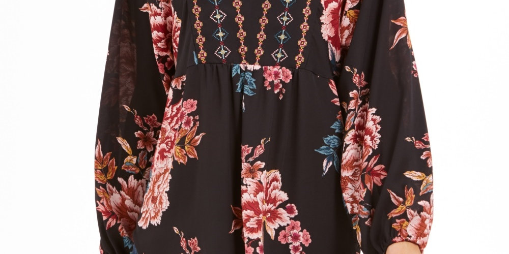 Top feminino estilo camponês com bainha de lenço estampado, preto, tamanho XX-G