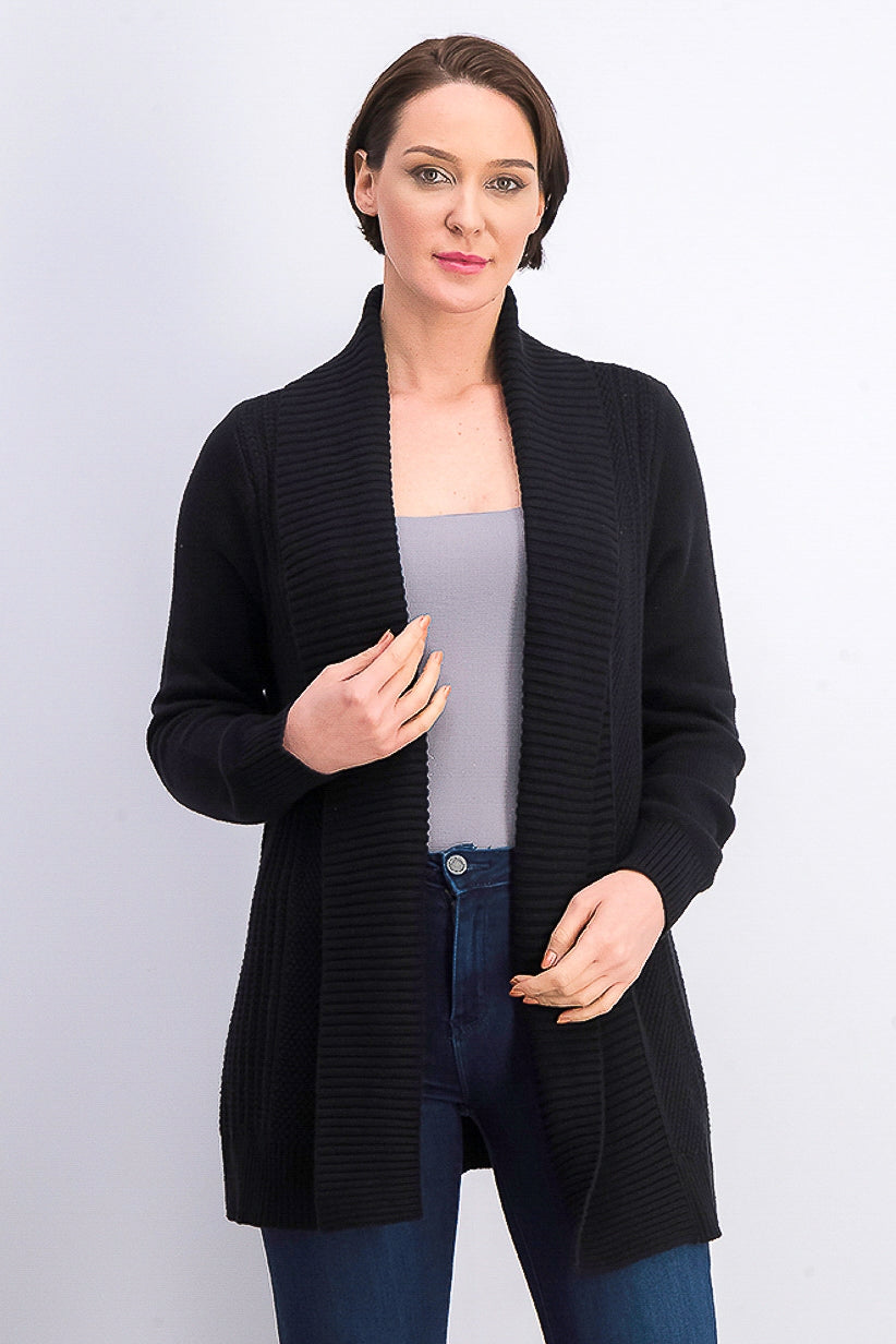 Cardigan feminino Charter Club com gola xale e frente aberta, preto, tamanho grande