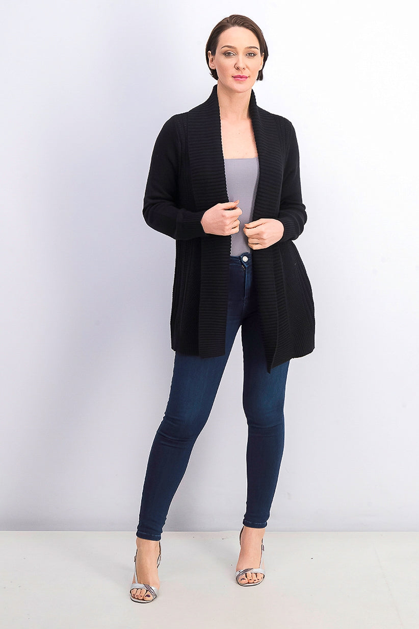 Cardigan feminino Charter Club com gola xale e frente aberta, preto, tamanho grande