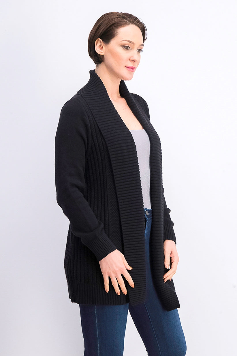 Cardigan feminino Charter Club com gola xale e frente aberta, preto, tamanho grande