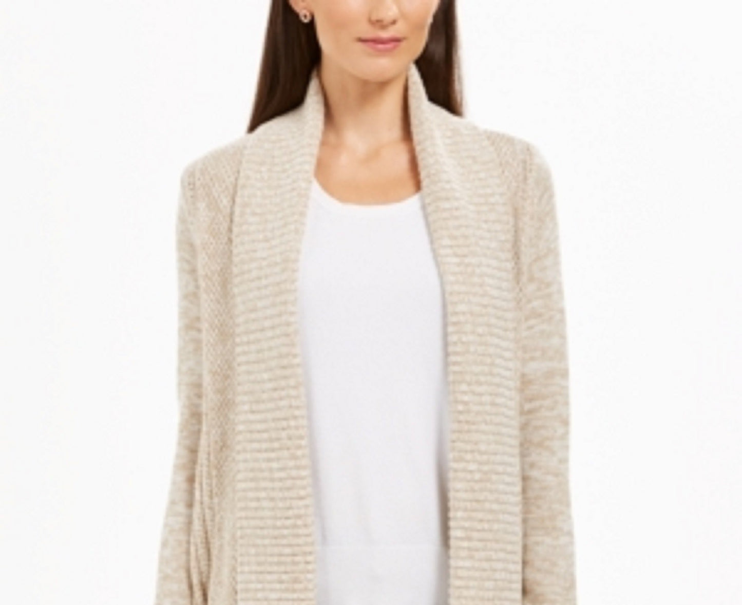 Cardigan feminino Charter Club mesclado com gola xale bege tamanho extra pequeno