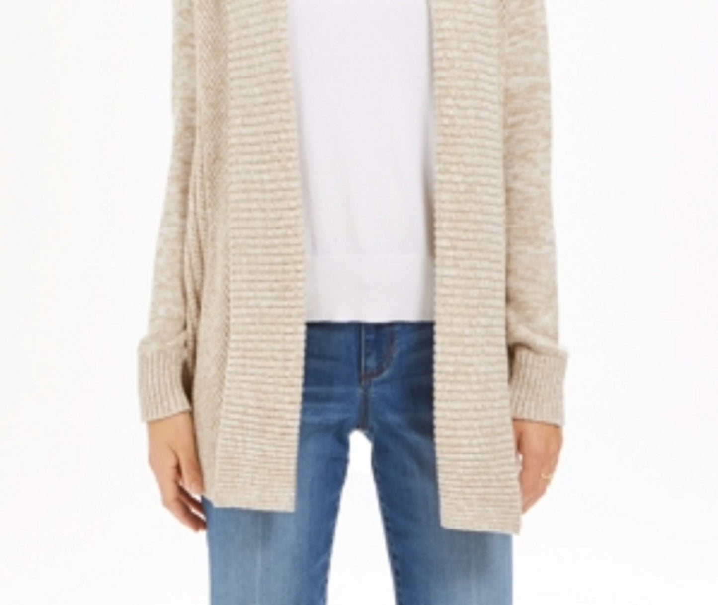Cardigan feminino Charter Club mesclado com gola xale bege tamanho extra pequeno