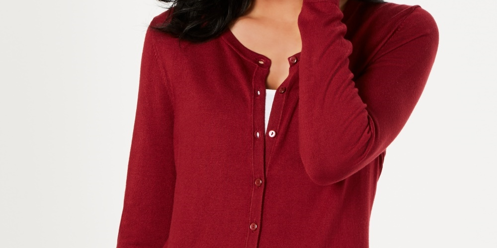 Cardigan feminino de manga comprida com botões na frente, tamanho vinho, tamanho extragrande