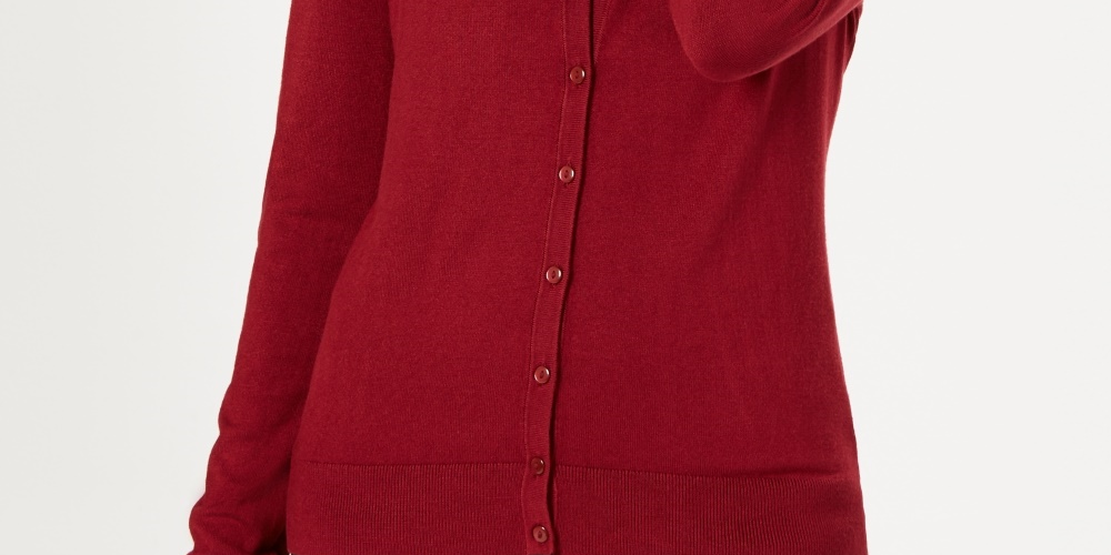 Cardigan feminino de manga comprida com botões na frente, tamanho vinho, tamanho extragrande