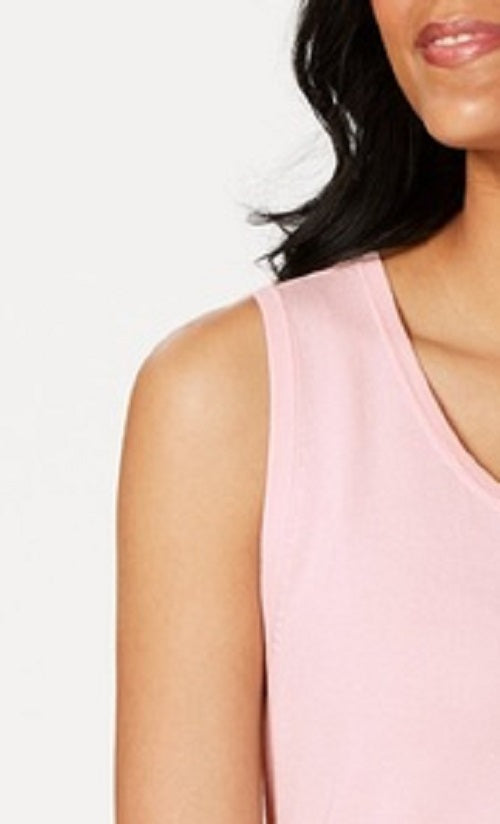 Suéter feminino sem mangas com gola redonda Charter Club, rosa, tamanho pequeno