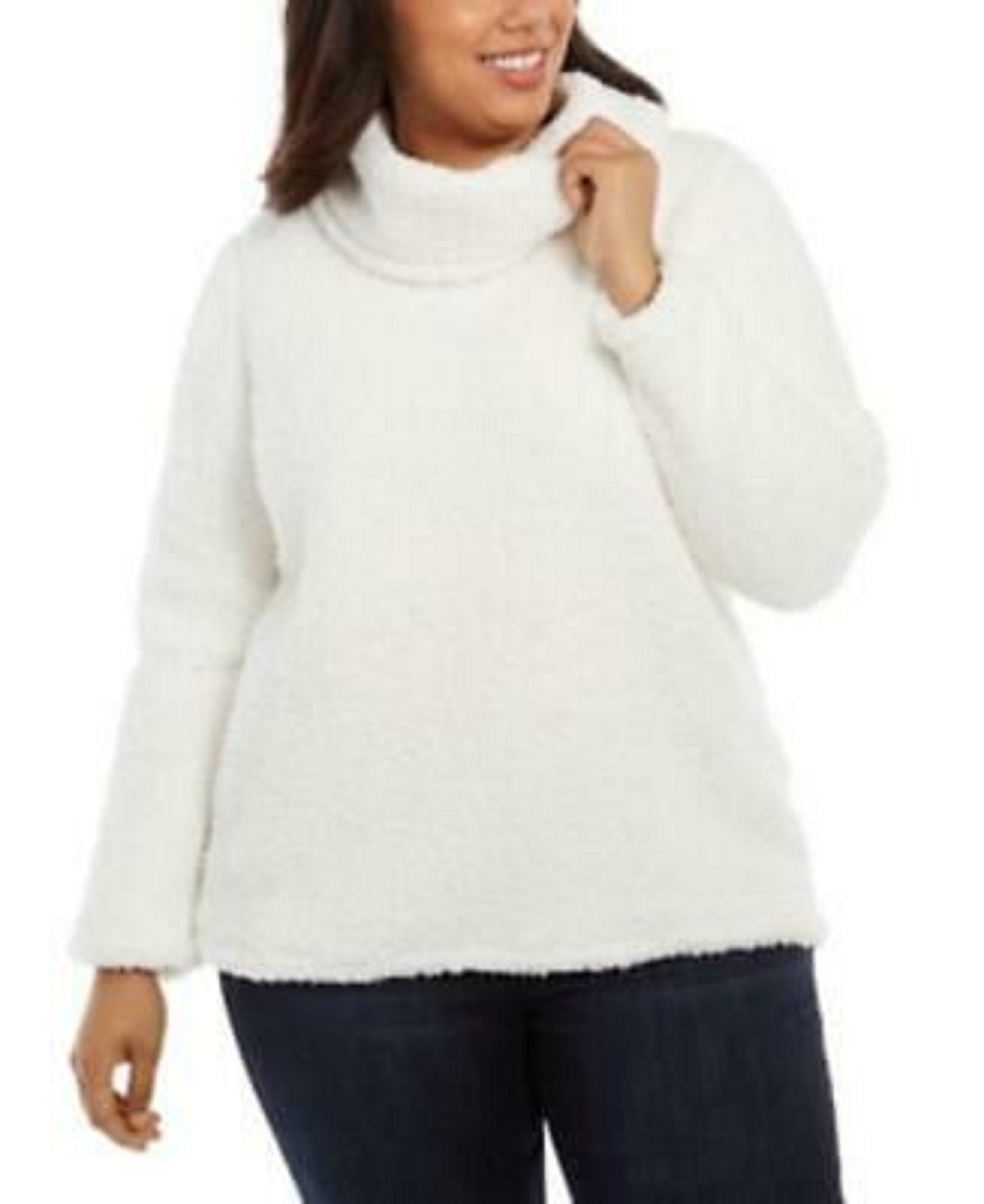 Suéter feminino plus size com gola alta e sherpa sintética, tamanho natural, tamanho 1X, da Style &amp; Co