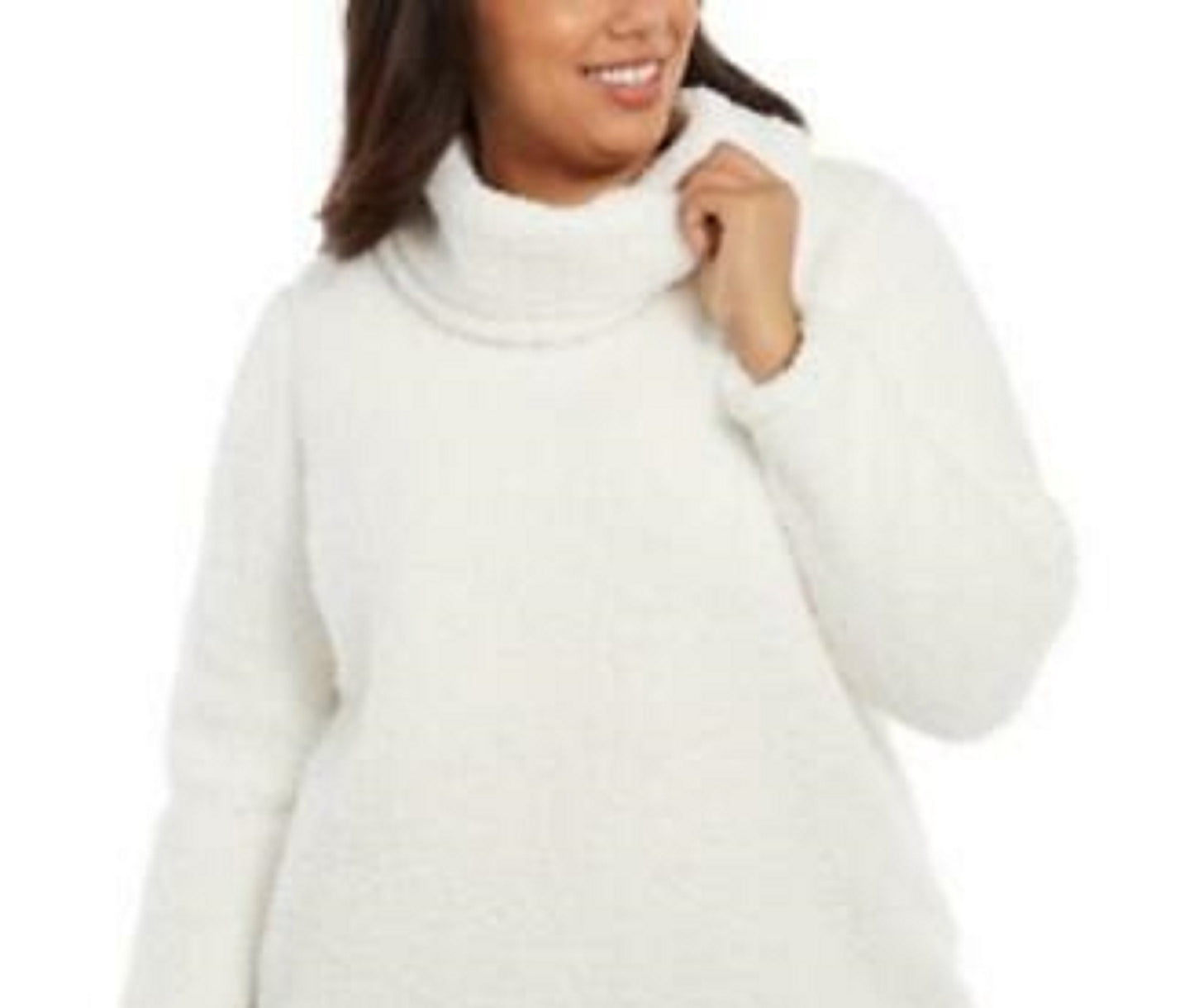 Suéter feminino plus size com gola alta e sherpa sintética, tamanho natural, tamanho 1X, da Style &amp; Co