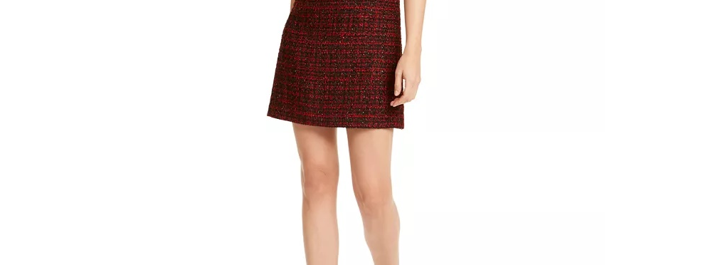 Vestido de tweed com gola e bainha assimétrica, tamanho XS, da Maison Jules, feminino, vermelho