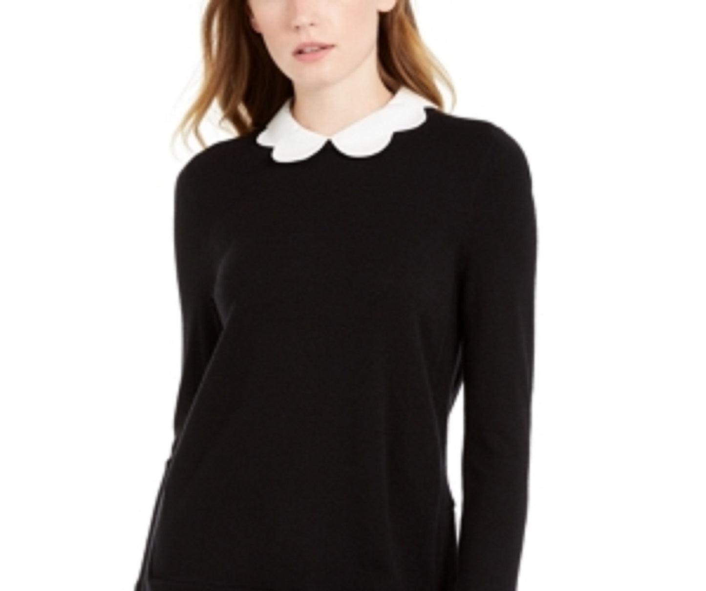Suéter feminino Maison Jules com gola recortada e aparência em camadas, preto, tamanho grande