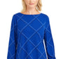 Blusa de malha xadrez feminina Charter Club, azul, tamanho extra grande