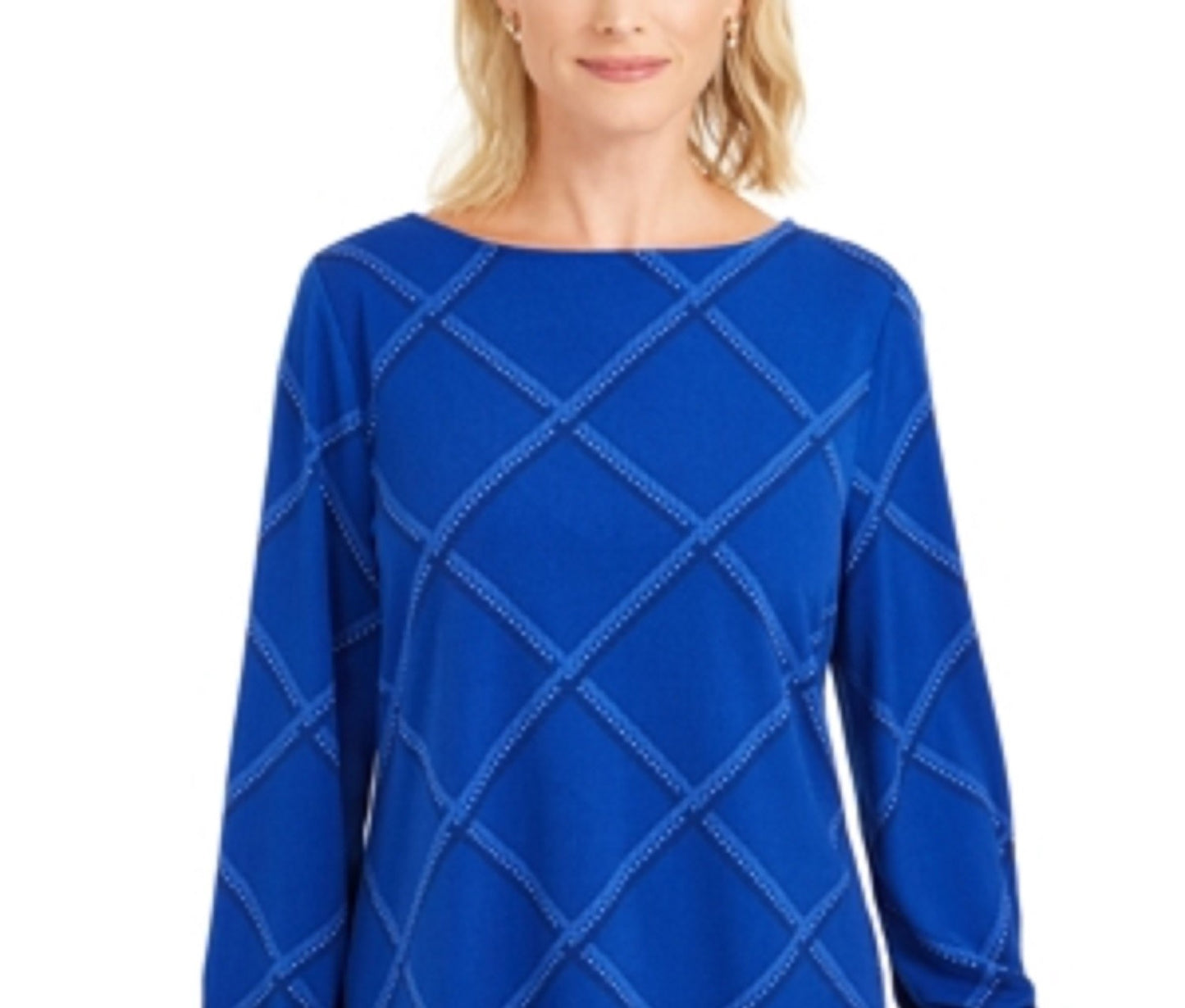 Blusa de malha xadrez feminina Charter Club, azul, tamanho extra grande