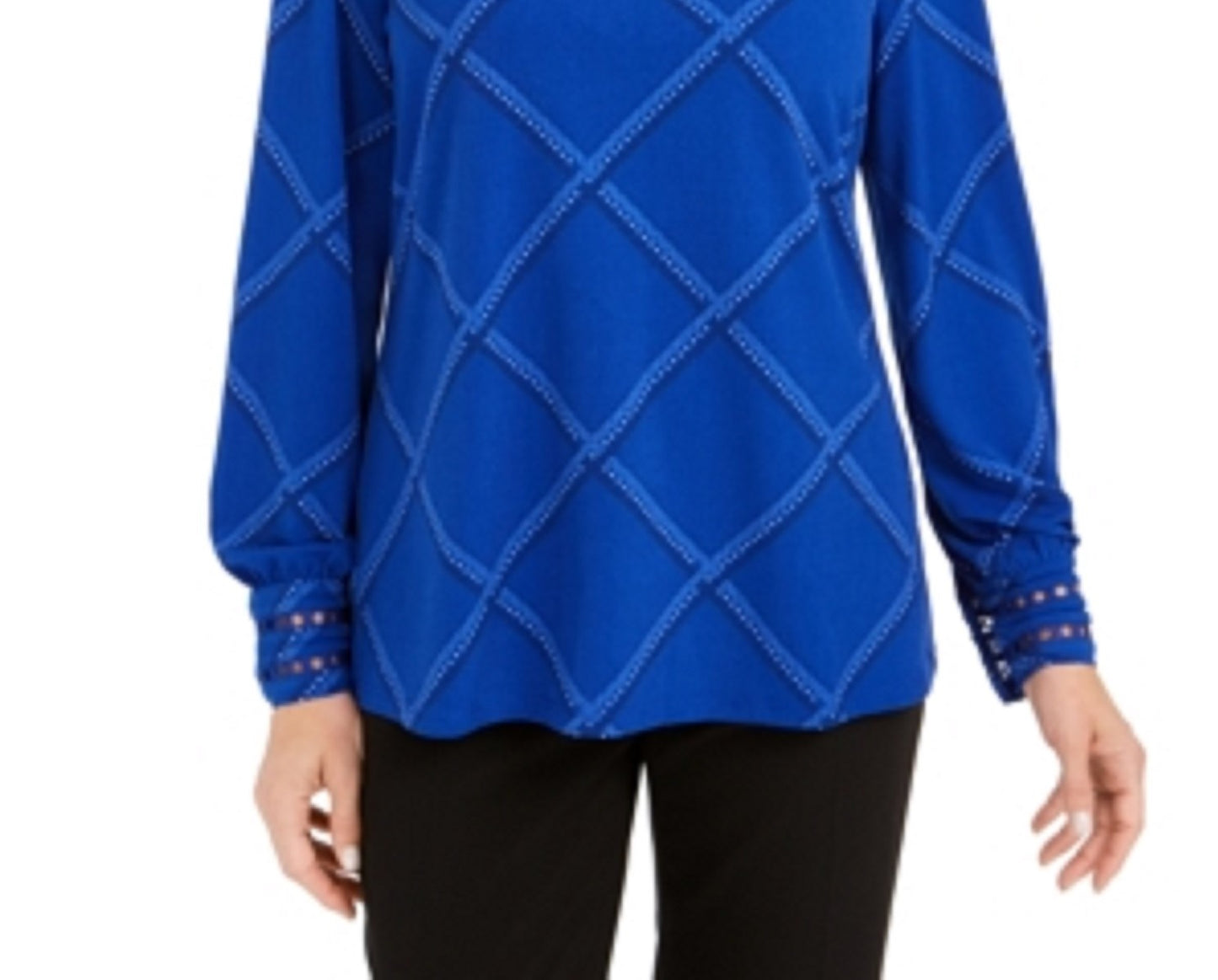 Blusa de malha xadrez feminina Charter Club, azul, tamanho extra grande