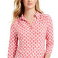 Camisa polo feminina Charter Club com estampa de manga 3/4, rosa, tamanho médio