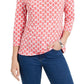 Camisa polo feminina Charter Club com estampa de manga 3/4, rosa, tamanho médio