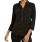 Camisa polo feminina Charter Club com estampa de manga 3/4, preta, tamanho pequeno