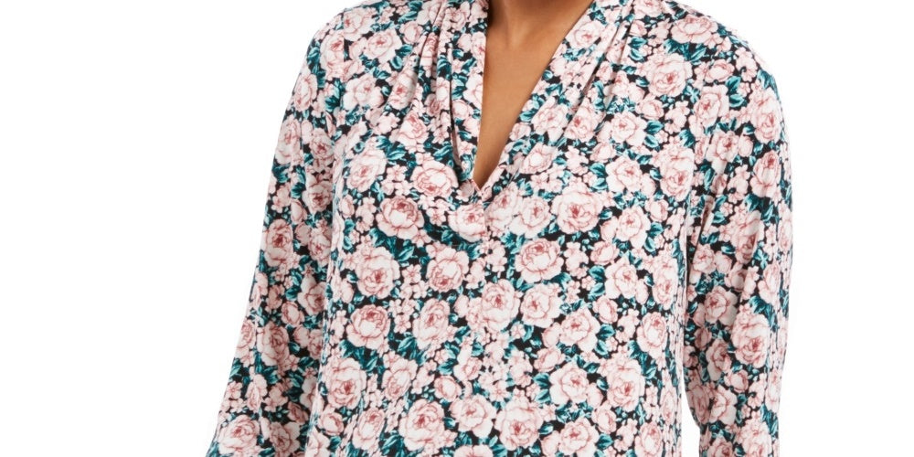 Blusa feminina Charter Club com estampa floral e decote em V franzido, rosa, tamanho grande