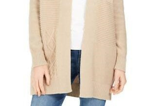 Cardigan feminino patchwork Charter Club bege tamanho extragrande