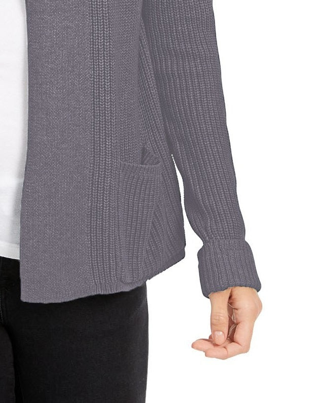 Cardigan feminino de algodão com abertura frontal, tamanho grande, cinza, Charter Club
